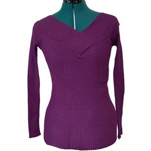 Candie's Purple Portrait Neckline Stretch Sweater Rayon Blend Junior Size M NWT